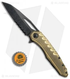 Microtech Sigil MK6 Frame Lock Knife Brass/Black (3.75" DLC Serr) -Microtech MICROTECH SIGIL MK6 FL BRASS BLACK DLC SERR 196 2 DLCBR BHQ 76137 JR bottlecap 2