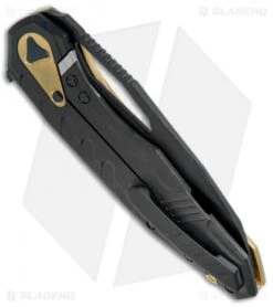 Microtech Sigil MK6 Frame Lock Knife Brass/Black (3.75" DLC Serr) -Microtech MICROTECH SIGIL MK6 FL BRASS BLACK DLC SERR 196 2 DLCBR BHQ 76137 JR side 2