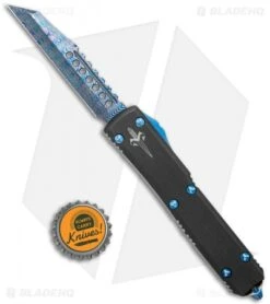Marfione Custom Ultratech Warhound OTF Knife Black (3.5" Blue Damascus) -Microtech Marfione Custom Combat Troodon Warhound OTF Black Blue Damascus BHQ 122692 jr bottlecap