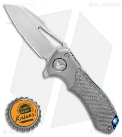 Marfione Custom Protocol Ti Bolster W/ Silvertwill CF Handle. (3" Satin) -Microtech Marfione Custom Protocol Ti Bolster w Silvertwill CF Handle 3 SW BHQ 124738 LS Bottlecap