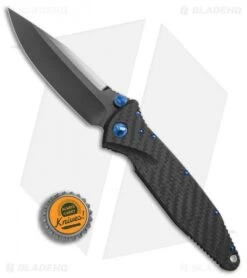 Marfione Custom Socom Elite S/E Knife CF W/ Flamed Spacer + Blue HW (DLC Mirror) -Microtech Marfione Custom Socom Elite SE CF flamed spacer blue ti hw DLC mirror BHQ 75773 er bottlecap