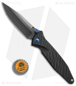 Marfione Custom Socom Elite S/E Knife CF W/ Flamed Spacer + Blue HW (DLC Satin) -Microtech Marfione Custom Socom Elite cf flamed spacer blue ti hw DLC satin BHQ 75771 er bottlecap