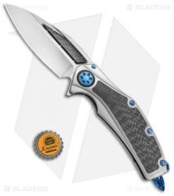 Marfione Custom Super Matrix-R Knife Titanium/Carbon Fiber (3.75" Mirror/CF) -Microtech Marfione Custom Super Matrix R MP CF Hand Rubbed Blue Ti BHQ 68377 jr bottlecap
