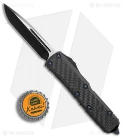 Marfione Custom UTX-85 OTF Automatic Knife CF W/ Blue Ringed HW (DLC Stonewash) -Microtech Marfione Custom UTX 85 cf blue ringed hw DLC stonewash BHQ 75767 er bottlecap