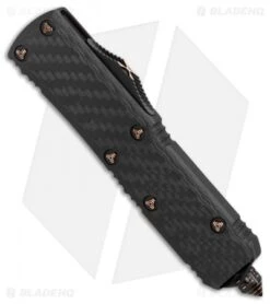 Marfione Custom UTX-85 OTF Automatic Knife CF W/ Cu Ringed HW (DLC Stonewash) -Microtech Marfione Custom UTX 85 cf cu ringed hw dlc sw BHQ 75768 er spine