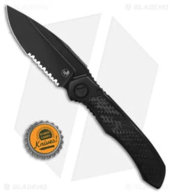 Microtech Anax S/E Frame Lock Knife Black Titanium/CF Inlay (3.8" Serrated DLC) -Microtech Microtech Anax SE FLK Ti Carbon Fiber Inlay Serrated 3in DLC BHQ 181083 td size