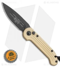 Microtech LUDT Automatic Knife Champagne Gold (3.4" Black) -Microtech Microtech Champagne LUDT Automatic Knife Black PLN BHQ 1187 LS Bottlecap