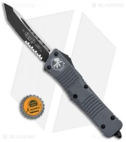 Microtech Combat Troodon Automatic OTF Knife Tanto Gray (3.8" Black Serr) -Microtech Microtech Combat Troodon Auto OTF Tanto Gray Black Serr 144 2GY BHQ 98225 jr bottlecap 1