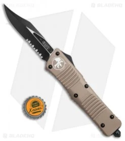Microtech Combat Troodon Bowie OTF Knife Tan (3.8" Black Serr) 146-2TA -Microtech Microtech Combat Troodon Bowie tan black serr BHQ 71440 er size