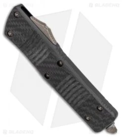 Microtech Signature Series Combat Troodon D/E OTF Knife CF (3.8" Bronze) -Microtech Microtech Combat Troodon D E OTF Knife Carbon Fiber 3.8in Bronze 142 13CFS BHQ 113952 LS Spine
