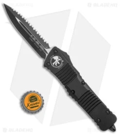 Microtech Tactical Combat Troodon OTF Dagger Knife (3.8" Black Full Serr) 142-3T -Microtech Microtech Combat Troodon OTF DE Dagger Black Full Serr BHQ 6422 jr bottlecap