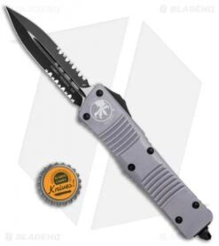Microtech Combat Troodon OTF D/E Automatic Knife Gray (3.8" Black Serr) -Microtech Microtech Combat Troodon OTF Dagger Auto Gray Black Serr BHQ 98074 jr bottlecap