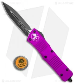 Microtech Combat Troodon OTF D/E Dagger Knife Violet (3.8" Black Plain) -Microtech Microtech Combat Troodon OTF Dagger Violet Black 142 1VI BHQ 98073 jr bottlecap