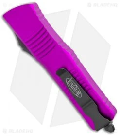 Microtech Combat Troodon OTF D/E Dagger Knife Violet (3.8" Black Plain) -Microtech Microtech Combat Troodon OTF Dagger Violet Black 142 1VI BHQ 98073 jr side