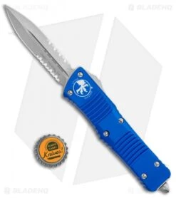 Microtech Combat Troodon OTF Knife D/E Dagge Blue (3.8" Stonewash Serr) 142-11BL -Microtech Microtech Combat Troodon OTF Knife D E Dagge Blue 3.8inStonewash Serr 142 11BL BHQ 98057 Botllecap