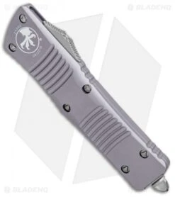 Microtech Combat Troodon T/E Automatic OTF Knife Gray (3.8" Stonewash Serr) -Microtech Microtech Combat Troodon TE Auto Gray SW Serr 144 11GY BHQ 98184 jr spine