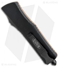 Microtech Combat Troodon T/E OTF Automatic Knife Tan G-10 (3.8" Black) -Microtech Microtech Combat Troodon TE OTF Auto Tan G 10 Black 144 1GTTA BHQ 91963 jr side