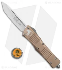 Microtech Combat Troodon T/E Automatic OTF Knife Tan (3.8" Satin) -Microtech Microtech Combat Troodon TE Tan satin BHQ 83063 er bottlecap jr