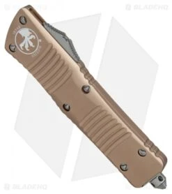 Microtech Combat Troodon T/E Automatic OTF Knife Tan (3.8" Satin) -Microtech Microtech Combat Troodon TE Tan satin BHQ 83063 er spine