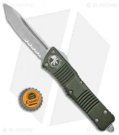 Microtech Combat Troodon T/E Automatic OTF Knife OD Green (3.8" SW Serr) -Microtech Microtech Combat Troodon Tanto OD Green SW Serr 144 11OD BHQ 98204 jr bottlecap