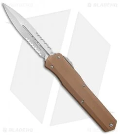 Microtech Cypher D/E OTF Automatic Knife Smooth Tan (4" Stonewash Serr)