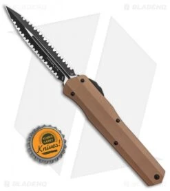 Microtech Cypher D/E OTF Automatic Knife Smooth Tan (4" Black Full Serr) -Microtech Microtech Cypher DE Smooth Tan Black Full Serr BHQ 87576 er bottlecap jr