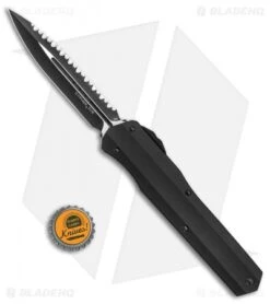 Microtech Cypher D/E OTF Auto Knife Smooth Tactical (4" Black Full Serr) -Microtech Microtech Cypher DE Tactical Black Full Serr 2421T BHQ 81998 er bottlecap jr