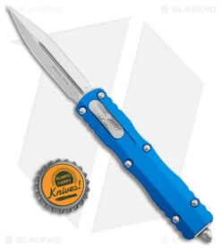 Microtech Dirac D/E OTF Automatic Knife Blue Aluminum (2.88" Stonewash) -Microtech Microtech Dirac DE OTF Auto Blue Aluminum SW BHQ 179062 jr bottlecap