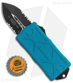Microtech Exocet Dagger CA Legal OTF Automatic Knife Teal (1.9" Black Serr) -Microtech Microtech Exocet Dagger CA Legal OTF Auto Turquoise Black Serr 157 2TQ BHQ 115028 jr bottlecap