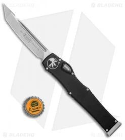 Microtech Halo VI Tanto OTF Automatic Knife Black (4.4" Stonewash) 250-10 -Microtech Microtech Halo VI TE SW 250 10 jr bottlecap 1