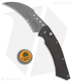Microtech Hawk Automatic Knife Black Aluminum (4" Serrated BB ATS-34) -Microtech Microtech Hawk Auto BB Serr BHQ 172989 jr bottlecap