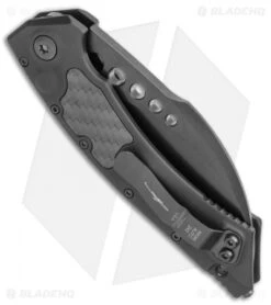 Microtech Signature Series Hawk Auto Knife Black Al. CF Inlay (4" Black DLC) -Microtech Microtech Hawk Automatic Knife Black DLC CF Inlay 4 Black BHQ 118832 LS Side