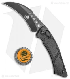 Microtech Signature Series Hawk Auto Knife Black Al. CF Inlay (4" Black DLC) -Microtech Microtech Hawk Automatic Knife Black DLC CF Inlay 4 Black BHQ 118832 jr bottlecap