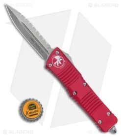 Microtech Red Combat Troodon OTF Knife (3.8" Stonewash Full Serr) 142-12RD LTD -Microtech Microtech Red Combat Troodon OTF Knife 3.8in Stonewash Full Serr 142 12RD LTD BHQ 12542 LS Bottlecap