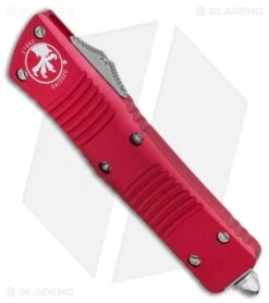 Microtech Red Combat Troodon OTF Knife (3.8" Stonewash Full Serr) 142-12RD LTD -Microtech Microtech Red Combat Troodon OTF Knife 3.8in Stonewash Full Serr 142 12RD LTD BHQ 12542 LS Spine