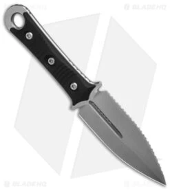 Microtech Borka SBD Dagger Fixed Blade Knife Black G-10 (4.4" Stonewash Serr) -Microtech Microtech SBD SW FS Dagger FB Knife Black G10 4in SW BHQ 143303 td spine