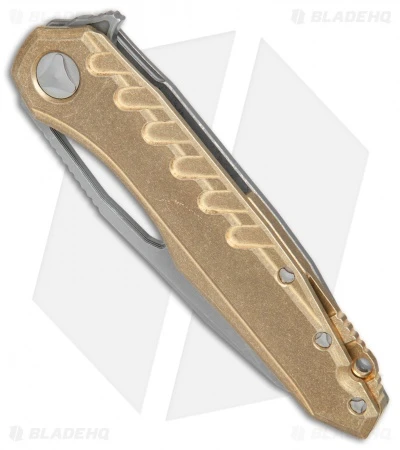 Microtech Sigil MK6 Frame Lock Knife Brass W/Damascus Insert (3.75" Apocalyptic) 5 Microtech Sigil MK6 Frame Lock Knife Brass W/Damascus Insert (3.75" Apocalyptic) - Image 3