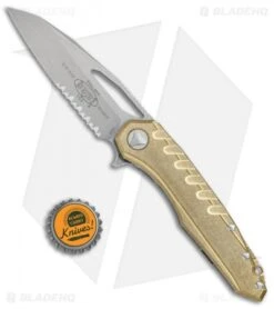 Microtech Sigil MK6 Frame Lock Knife Brass (3.75" Apocalyptic Serr) -Microtech Microtech Sigil MK6 FL Brass Apocalyptic Serr 196 11 APBR BHQ 77449 jr bottlecap