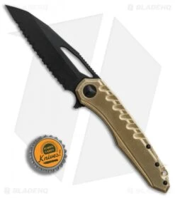 Microtech Sigil MK6 Frame Lock Knife Brass/Black (3.75" DLC Full Serr) -Microtech Microtech Sigil MK6 brass dlc full serr BHQ 75886 er bottlecap