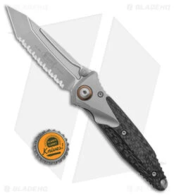 Microtech Socom Bravo Tanto Frame Lock Knife Titanium/CF (4" BB Serrated) -Microtech Microtech Socom Bravo FL Tanto Ti CF SW Full Serrated BHQ 140220 jr bottlecap