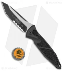 Microtech Socom Elite Automatic Knife Black Aluminum (4" Two-Tone Serr) 161A-2T -Microtech Microtech Socom Elite Auto Black Tanto Serr BHQ 135437 jr bottlecap