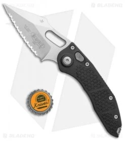 Microtech Stitch Automatic Knife Black (3.75" Stonewash Full Serr) 169-12 -Microtech Microtech Stitch Auto Black SW Full Serr 169 12 BHQ 138076 jr bottlecap