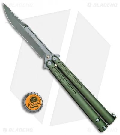 Microtech Tachyon III Balisong Butterfly OD Green (4.5" Serrated Top Swedge OD) 7 Microtech Tachyon III Balisong Butterfly OD Green (4.5" Serrated Top Swedge OD) - Image 5