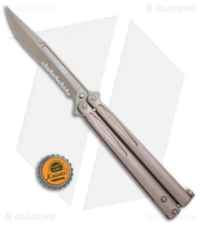 Microtech Tachyon III Balisong Butterfly Knife Tan (4.5" Tan Serr) 173-2TN 6 Microtech Tachyon III Balisong Butterfly Knife Tan (4.5" Tan Serr) 173-2TN - Image 4
