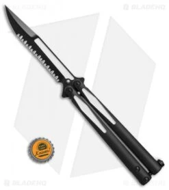 Microtech Tachyon III Balisong Knife Venom (4.5" Black/White Serr) 173-3VM -Microtech Microtech Tachyon III Venom black white serr BHQ 71368 er size