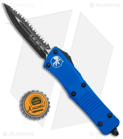 Microtech Blue Troodon D/E OTF Automatic Knife (3" Black Full Serr) 138-3BL 6 Microtech Blue Troodon D/E OTF Automatic Knife (3" Black Full Serr) 138-3BL - Image 4