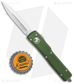 Microtech UTX-70 D/E OTF Automatic Knife OD Green CC (2.4" Satin) -Microtech Microtech UTX 70 DE Auto OD Green CC Satin BHQ 72318 jr bottlecap