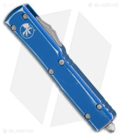 Microtech UTX-70 D/E OTF Automatic Knife Distressed Blue Alum (2.5" Apocalyptic) -Microtech Microtech UTX 70 DE OTF Auto Distressed Blue Apocalyptic BHQ 178834 jr spine