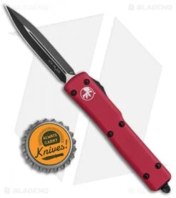 Microtech UTX-70 D/E OTF Automatic Knife Red (2.4" Black) -Microtech Microtech UTX 70 DE OTF Auto Red Black BHQ 6633 jr bottlecap