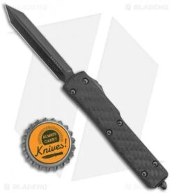Microtech Signature Series UTX-70 Spartan OTF Auto Knife CF (2.4" Black DLC) -Microtech Microtech UTX 70 Spartan OTF Auto CF Black 249 1DLCTCFS BHQ 121888 jr bottlecap